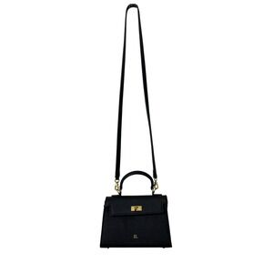 JL Black Pebbled Structured Top Handle Crossbody Handbag Gold Hardware‎ Small